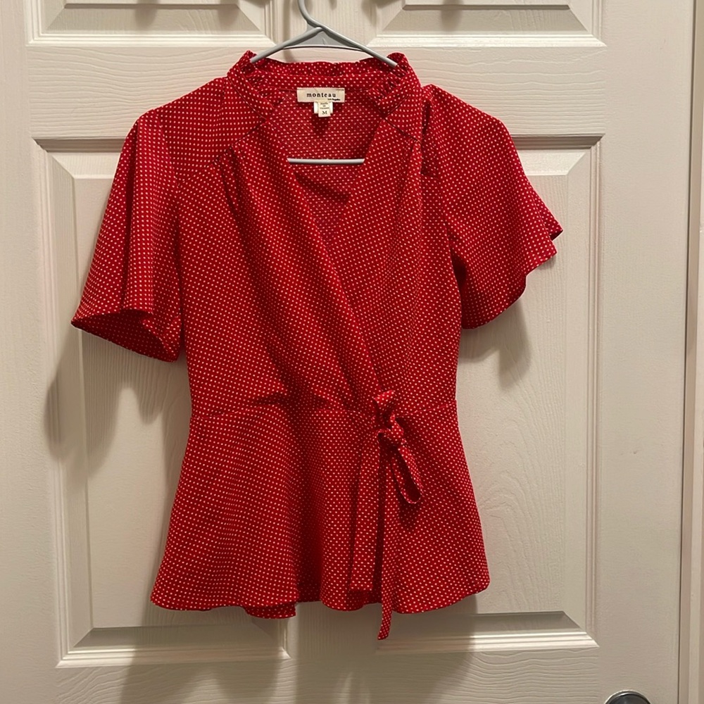 Monteau Red Polka Dot Blouse